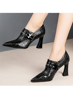 Pointed Head Leather High Heel Shoes