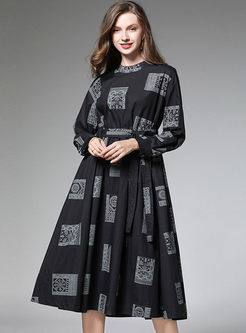 Plus Size Print Long Sleeve Dress