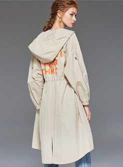 Fashion Hooded Letter Print Trench Coat