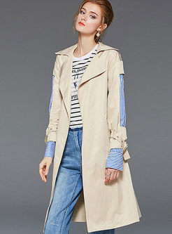 Notched Striped Patchwork Trench Coat