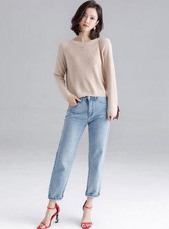 Brief Pullover Back Beading Sweater