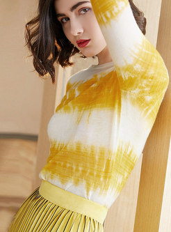 Crew Neck Color-blocked Pullover T-shirt