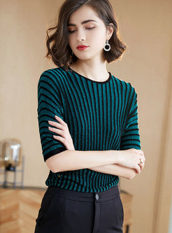 Casual All-matched Striped Color-blocked Sweater