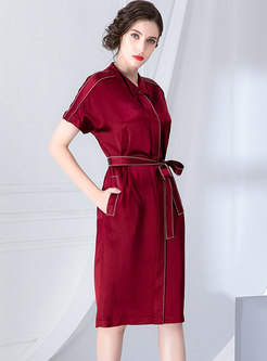 Casual Lapel Single-breasted Tied T-shirt Dress