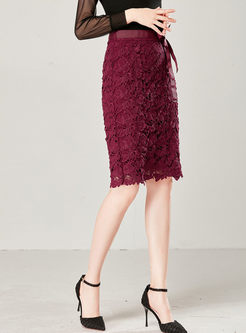 Solid Color High Waisted Lace Skirt