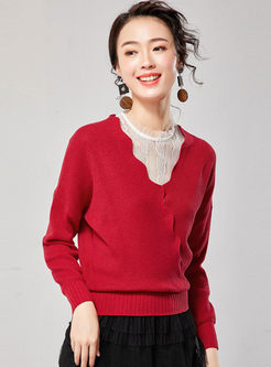 Red Long Sleeve Slim Short Sweater