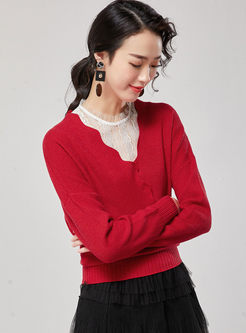Red Long Sleeve Slim Short Sweater