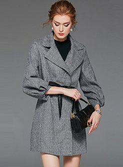 Houndstooth A Line Trench Coat
