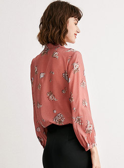 Sweet Pink Print All-matched Silk Blouse