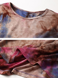 Stylish O-neck Tie-dyed Knitted T-shirt