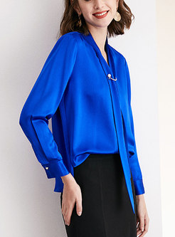 Chic Pure Color Work Pullover Blouse