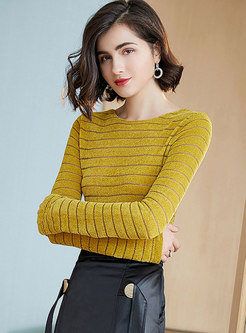 Casual O-neck Striped Knitted Slim Sweater