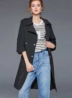 Casual Notched Double-breasted Loose Trench Coat