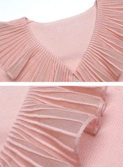 Pink Sweet Falbala V-neck Cardigan