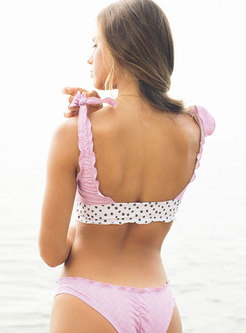 Sexy Pink Dots Splicing Tankini Swimwear 