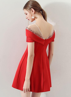 Embroidery Sequin Contrast O-Neck Short Sleeves Homecoming Dresses