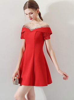 Embroidery Sequin Contrast O-Neck Short Sleeves Homecoming Dresses