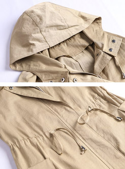 Brief Khaki Hooded Tied Comfortable Trench Coat