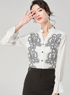Stylish Embroidered Flare Sleeve Pullover Blouse