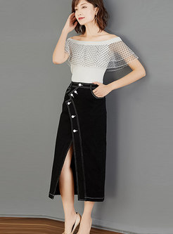 Casual All-matched Slash Neck Mesh Knitted Top
