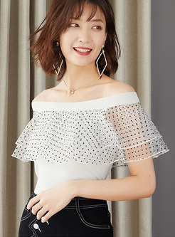Casual All-matched Slash Neck Mesh Knitted Top