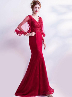 Embroidery Lace Solid Color Sashes Mermaid Dresses