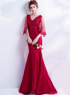 Embroidery Lace Solid Color Sashes Mermaid Dresses