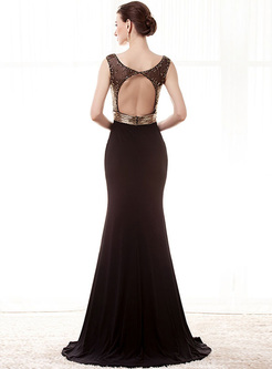 Sequined Contrast High Waist Backless Evening Dresses