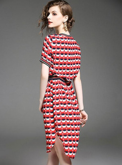 Geometric Printing O-Neck Asymmetrical Slim Dresses