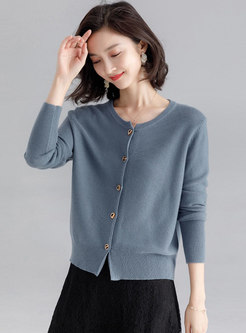 Stylish All-matched O-neck Knitted Cardigan 