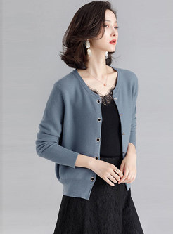 Stylish All-matched O-neck Knitted Cardigan 