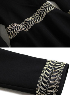 Contrast V-Neck Seven-Tenths Sleeves Daily Black Dresses