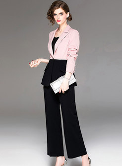 Work Color-blocked Splicing Two Piece Pants