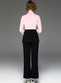 Work Color-blocked Splicing Two Piece Pants