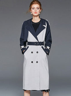 Fashion Color-blocked Lapel Trench Coat