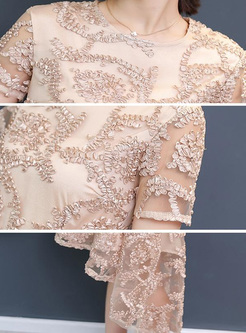 Asymmetrical Solid Color Lace Hollow Out Midi Dresses
