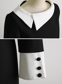 Split Contrast Long Sleeves Midi Dresses