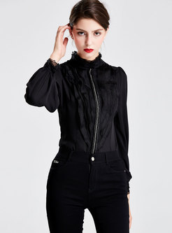 Pure Color Stand Collar Slim Blouse 