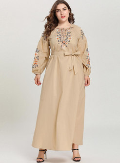 Stylish Tied Embroidered Bowknot Maxi Dress