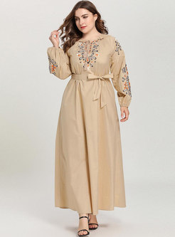 Stylish Tied Embroidered Bowknot Maxi Dress