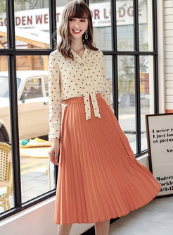 Brief Solid Color Pleated A Line Skirt