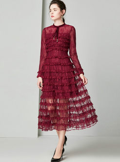 Perspective Lace Patchwork Cake Dress