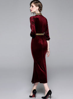 Long Sleeve Velvet Bodycon Maxi Dress