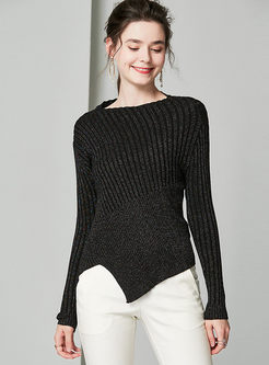 Mock Neck Long Sleeve Irregular Sweater