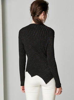 Mock Neck Long Sleeve Irregular Sweater