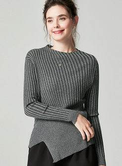 Grey Pullover Slim Asymmetric Sweater