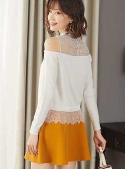 Lace Off The Shoulder Patchwork Sweater