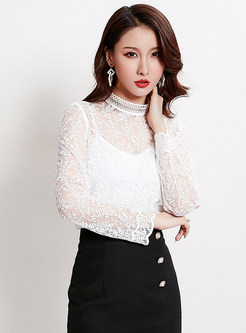 Sexy Half High Collar Blouse With Camisole