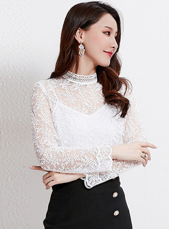 Sexy Half High Collar Blouse With Camisole