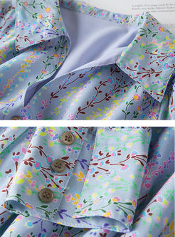 V-neck Print Long Sleeve Floral Dress